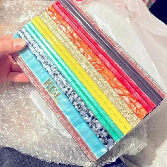 Kurt Geiger London Party Multi Stripe Rainbow Glitter Envelope Clutch RARE - Picture 13 of 13